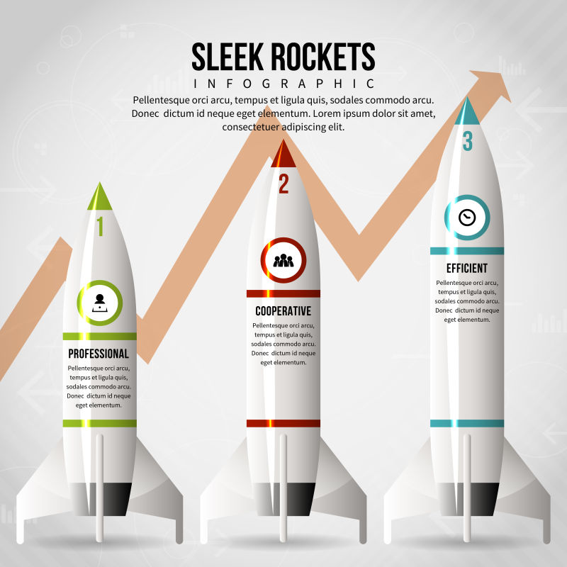 抽象矢量火箭元素的时尚信息图表设计
