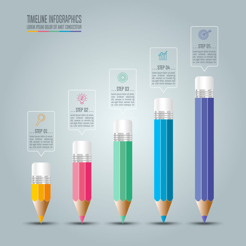 创意矢量现代彩色铅笔元素信息图表平面设计