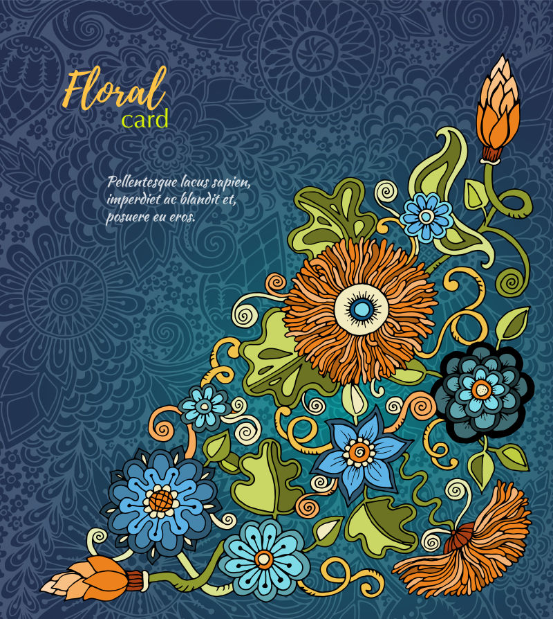 抽象矢量复古花朵装饰卡片设计