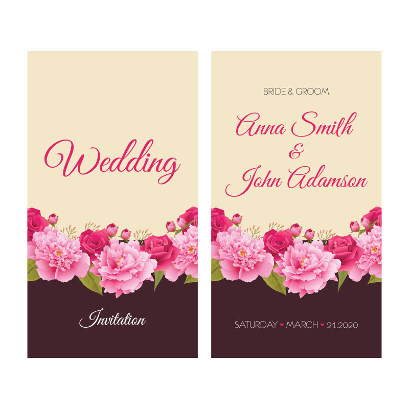 抽象矢量现代花卉元素的婚礼卡片设计