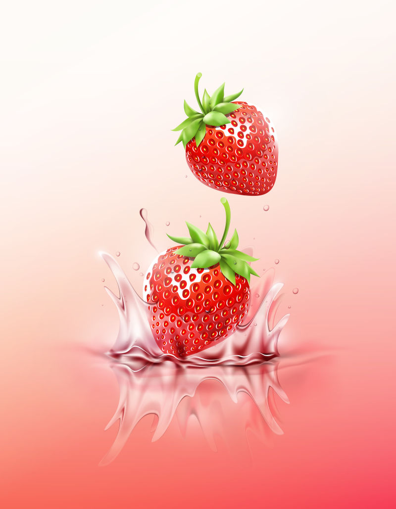 抽象矢量飞溅起的草莓设计插图