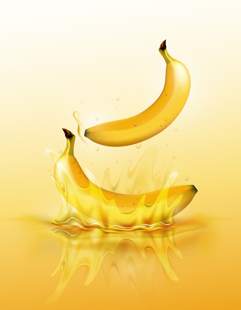抽象矢量现代水中飞溅的香蕉插图