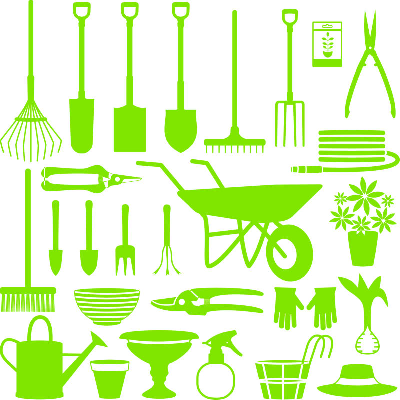 抽象矢量现代绿色园艺工具插图设计