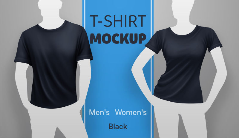 创意矢量男女黑色T恤设计