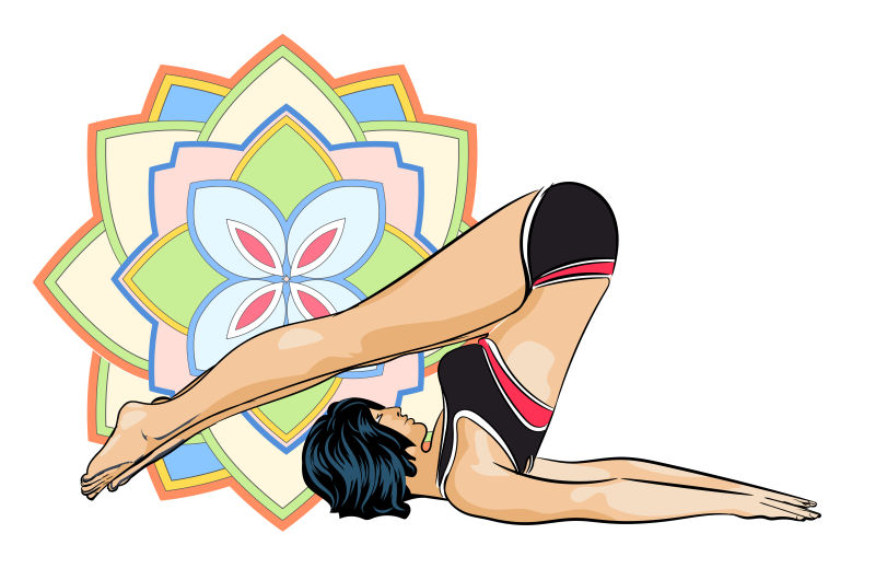 做瑜伽练习的女人曼荼罗的背景矢量图像