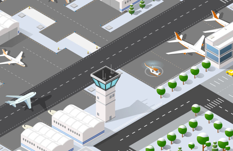 创意矢量现代等距机场插图设计