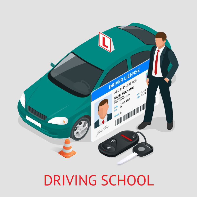 创意矢量现代等距的驾校学习主题插图设计