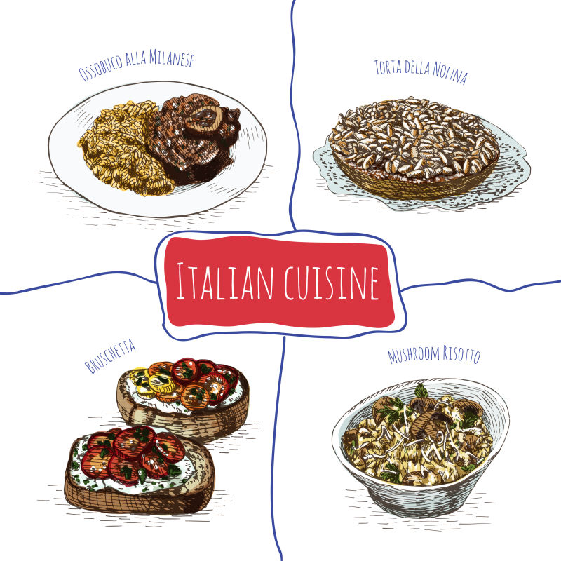 意大利菜单丰富多彩的插图