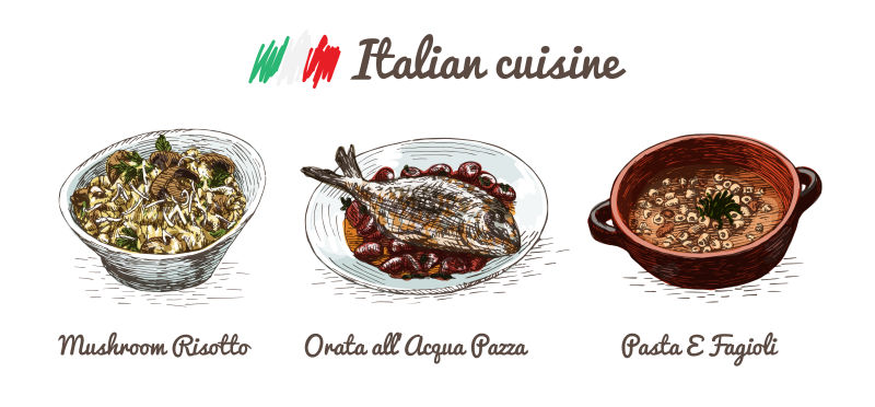 意大利菜单丰富多彩的插图