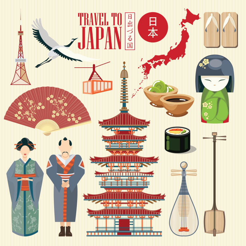 矢量日本主题的传统文化图标设计