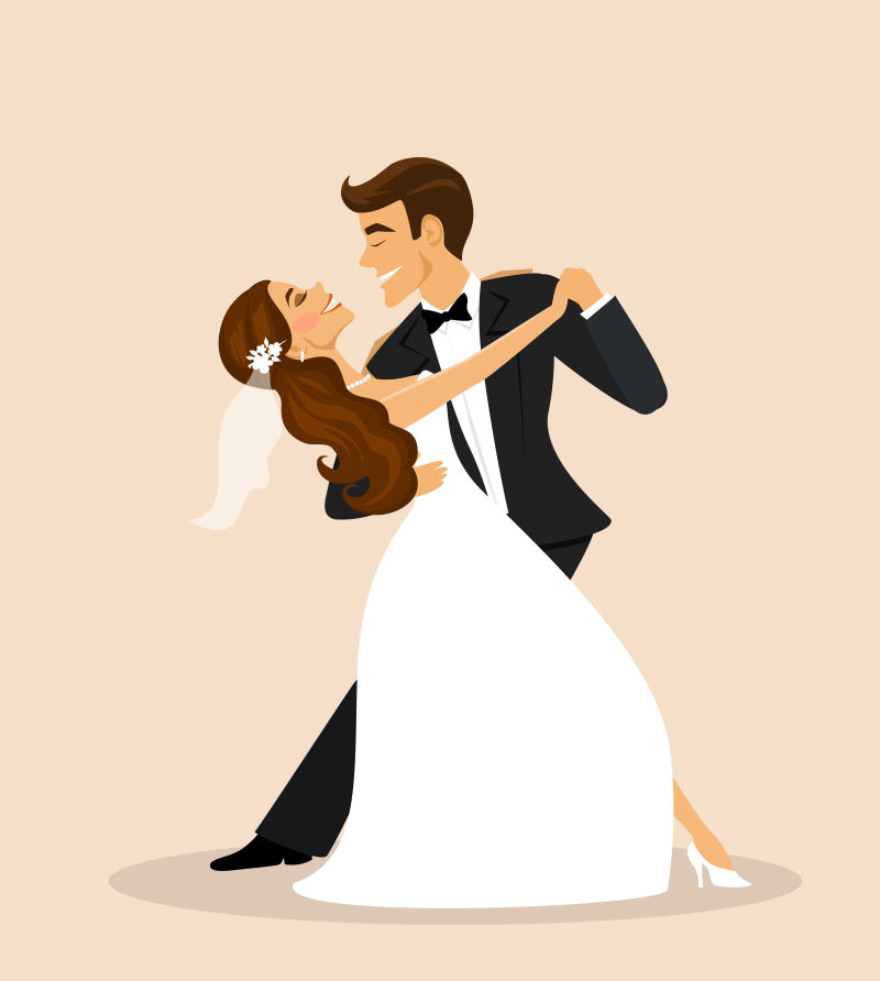 抽象矢量跳舞的新婚夫妇插图设计