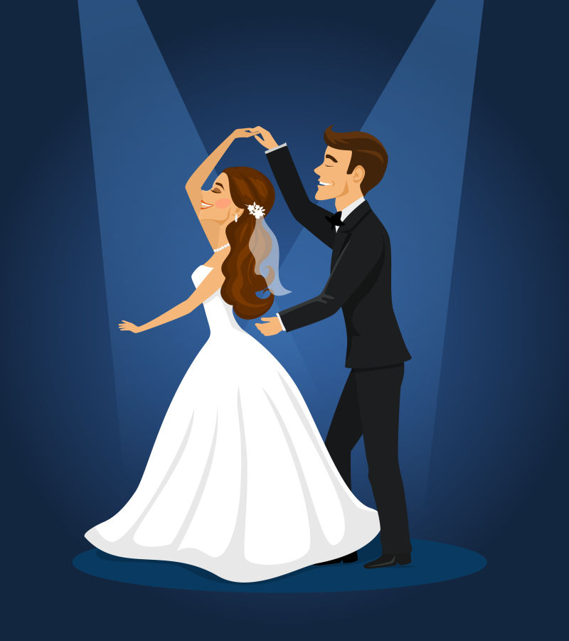矢量抽象跳舞的新婚夫妇插图设计