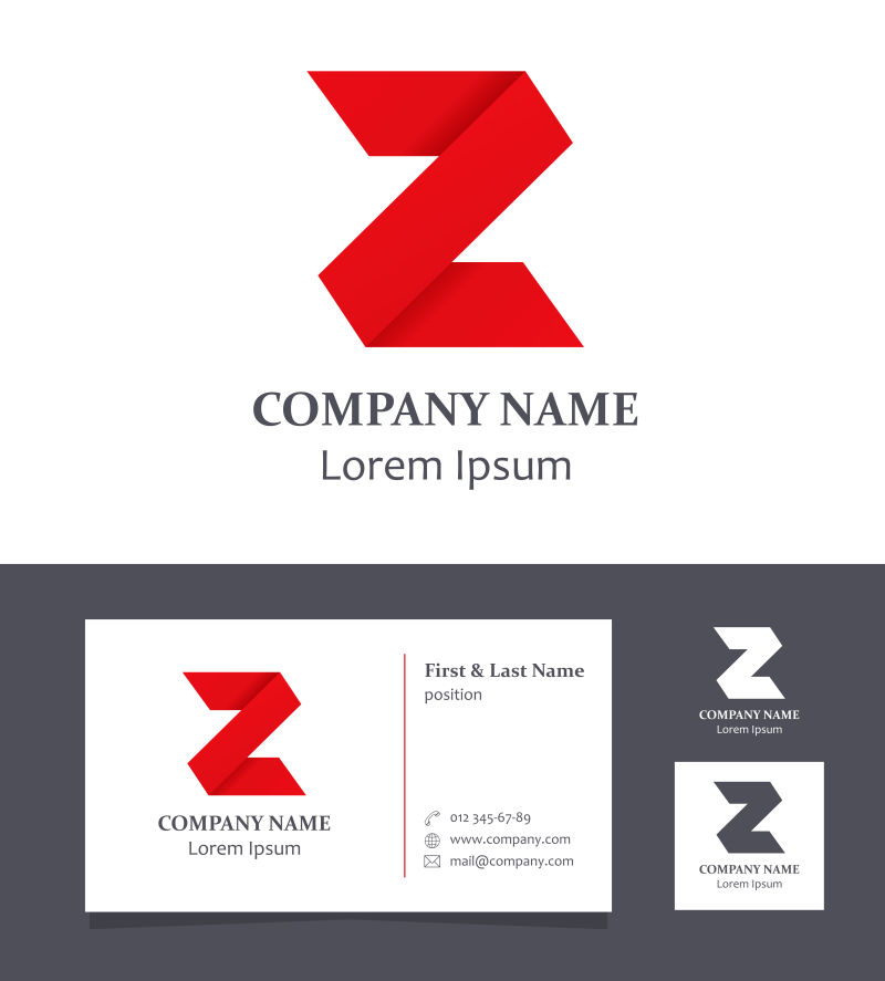 创意矢量红色折纸风格的字母z标志设计