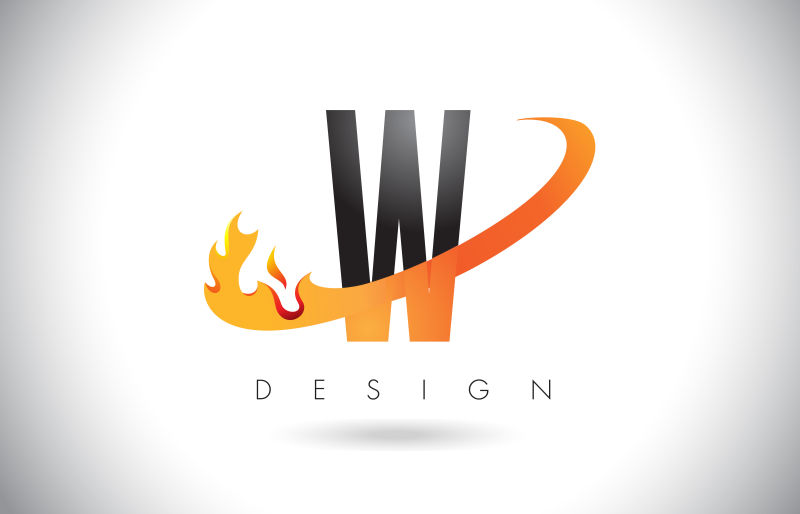矢量抽象火焰元素的字母w标志设计