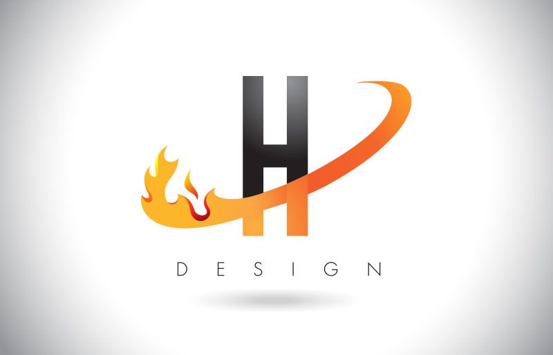 矢量抽象火焰元素的字母h标志设计