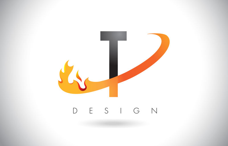 矢量抽象火焰元素的字母t标志设计
