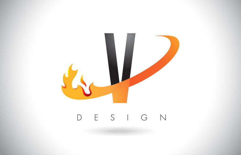 矢量抽象火焰元素的字母v标志设计