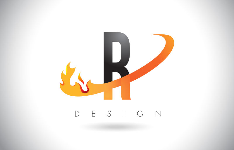 矢量抽象火焰元素的字母r标志设计