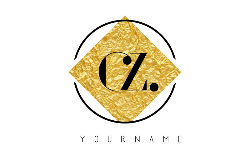 矢量金箔纹理的字母cz标志设计