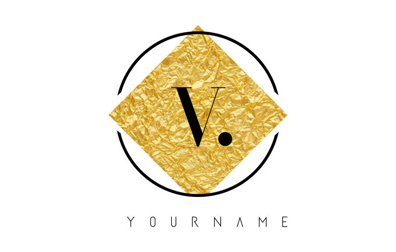 矢量金箔纹理的字母v标志设计