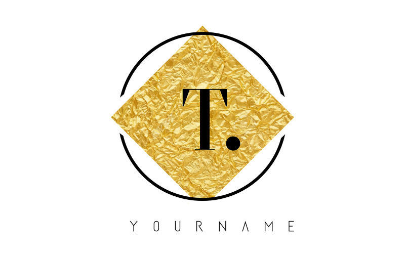 矢量金箔纹理的字母t标志设计