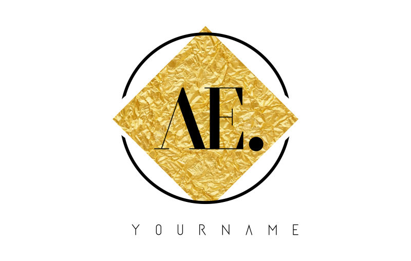 矢量金箔纹理的字母ae标志设计