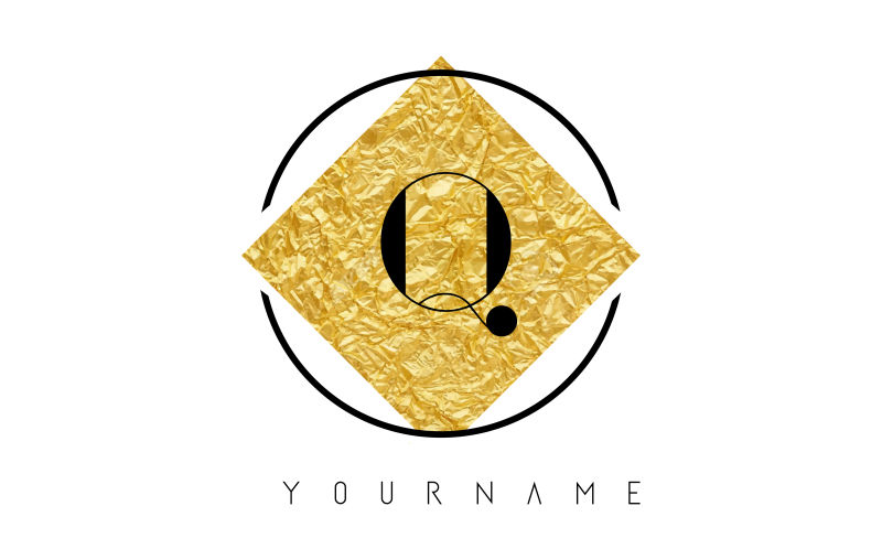 矢量金箔纹理的字母q标志设计