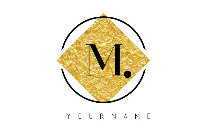 创意矢量金箔纹理的字母m标志设计