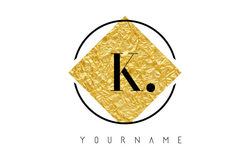 抽象矢量金箔纹理的字母k标志设计