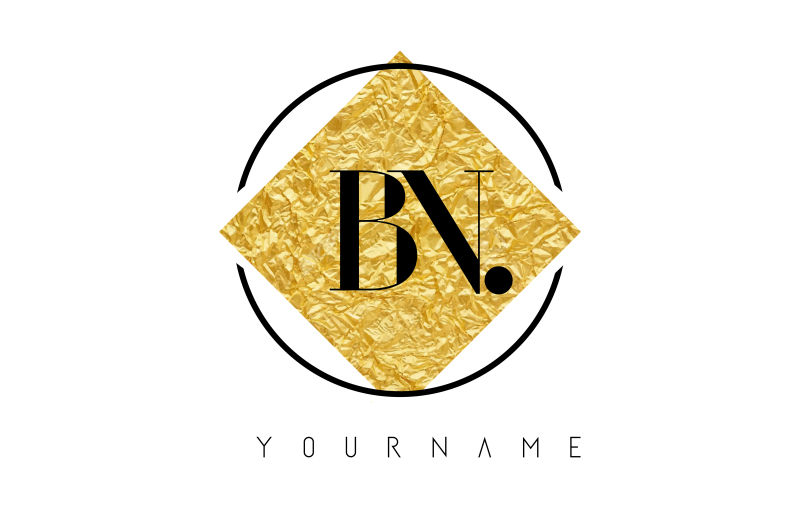 抽象矢量金箔纹理的字母bn标志设计