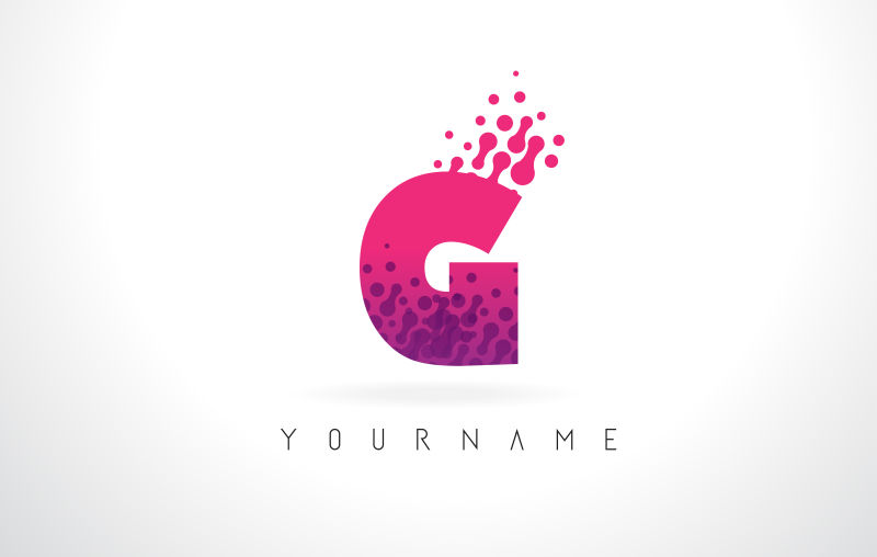 抽象矢量圆点元素的粉紫色字母G标志设计