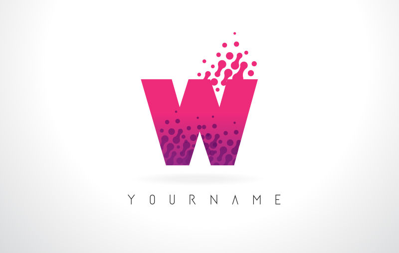 抽象矢量圆点元素的粉紫色字母W标志设计