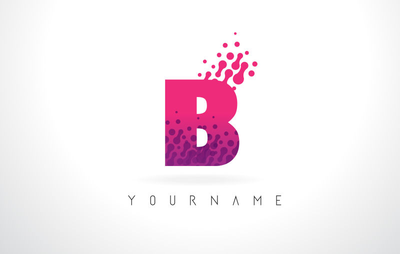 抽象矢量圆点元素的粉紫色字母B标志设计