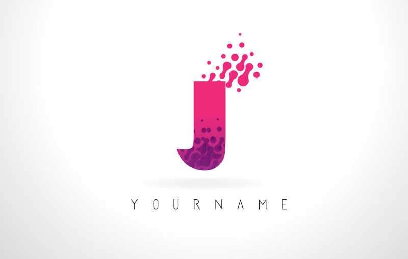抽象矢量圆点元素的粉紫色字母j标志设计
