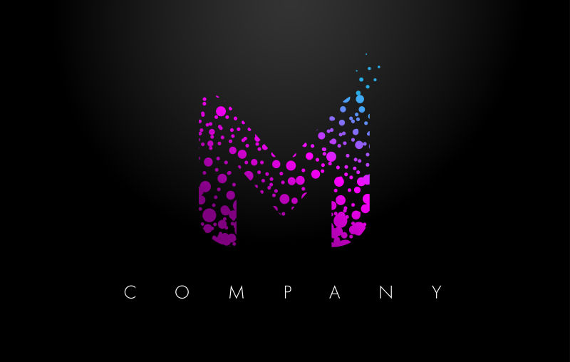抽象矢量紫色颗粒风格的字母m标志设计