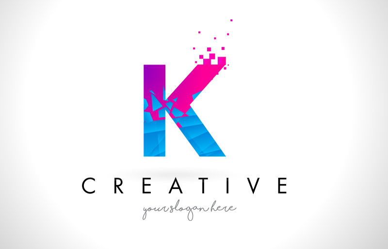 抽象矢量现代粉蓝色几何字母k标志设计