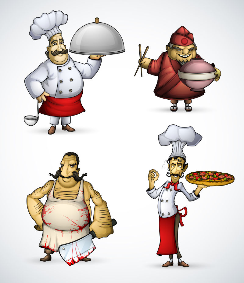 矢量抽象现代卡通厨师平面插图设计