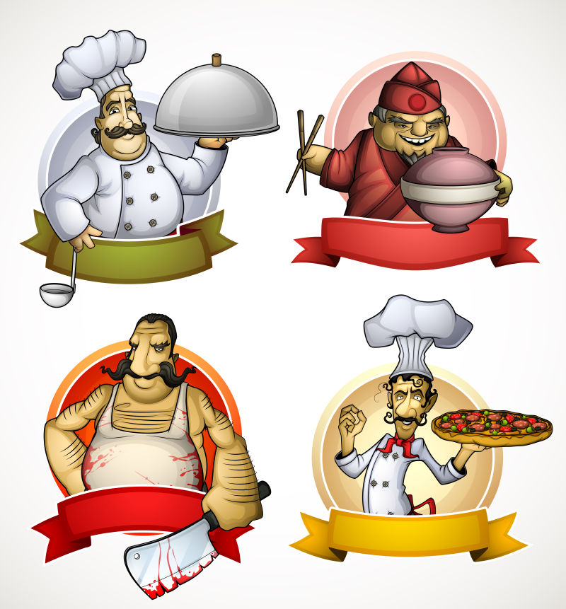 抽象矢量现代卡通厨师平面插图设计