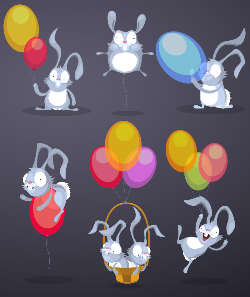 抽象矢量现代卡通兔子平面插图设计