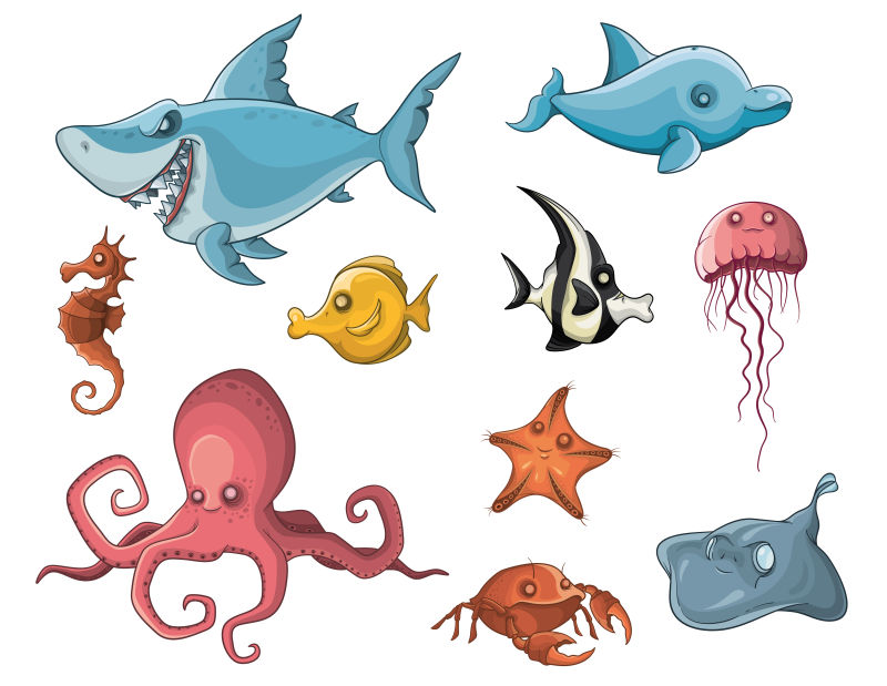 创意矢量卡通海下生物插图设计