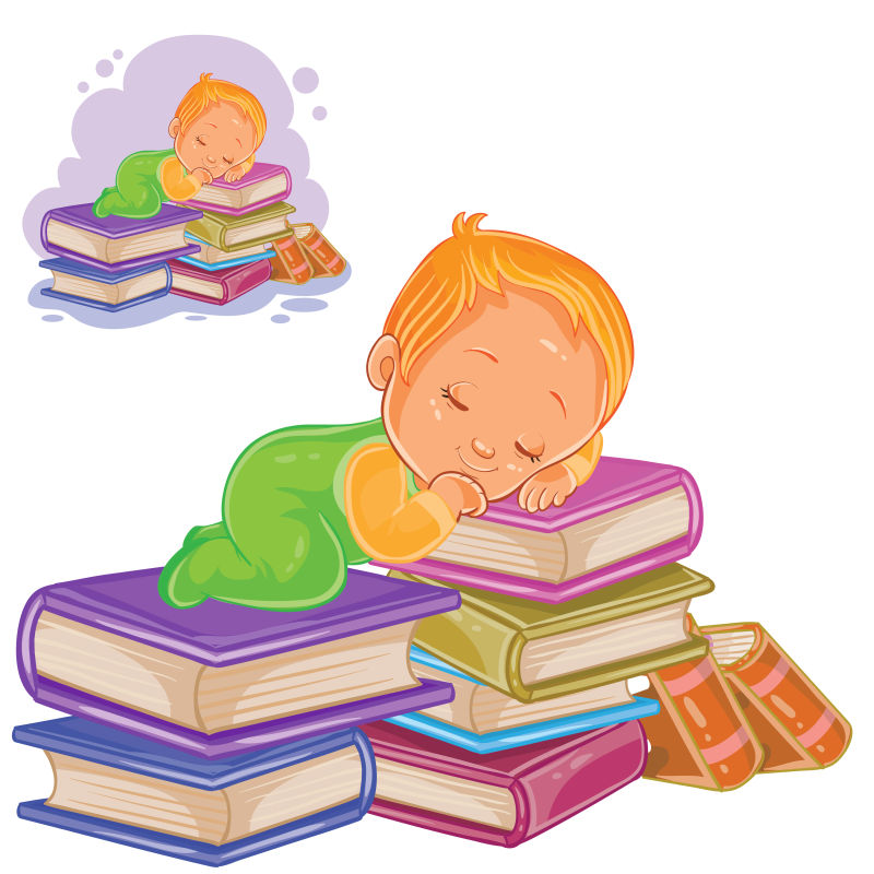 创意矢量现代可爱在书上睡着的孩子插图