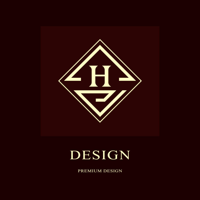 抽象标志设计现代奢华单字最小元素字母象征H. Mark的区别通用菱形模板时尚标签版税公司名片矢量插图