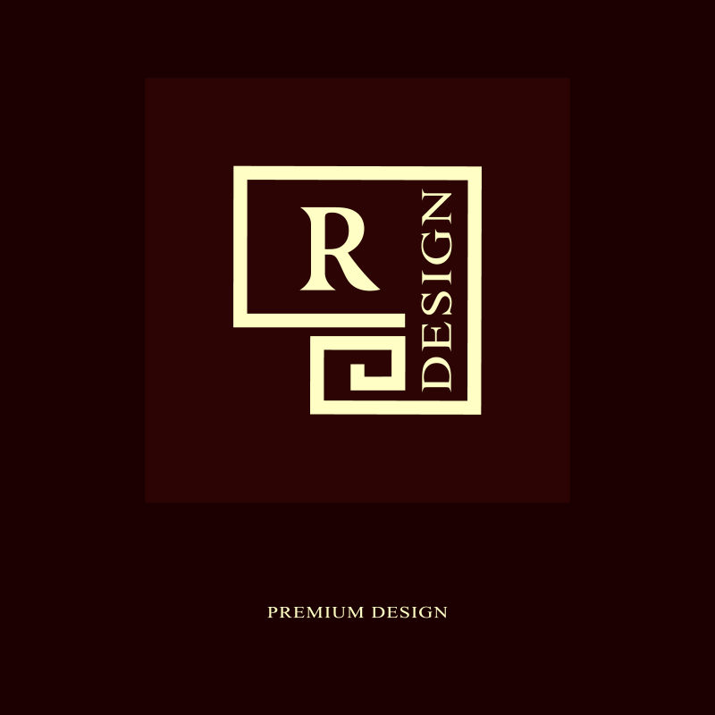 抽象标志设计现代奢华单字最小元素字母象征R. Mark的区别通用圆形模板时尚标签版税公司名片矢量插图