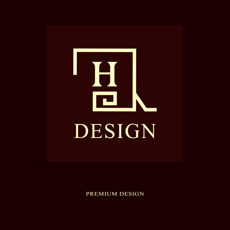 抽象标志设计现代奢华单字最小元素字母象征H. Mark的区别通用方格模板时尚标签版税公司名片矢量插图