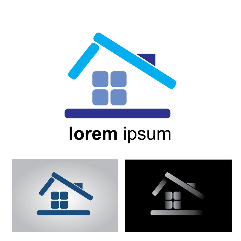 矢量抽象现代蓝色房屋标志设计
