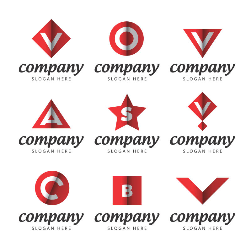 抽象矢量红色几何元素的字母标志设计