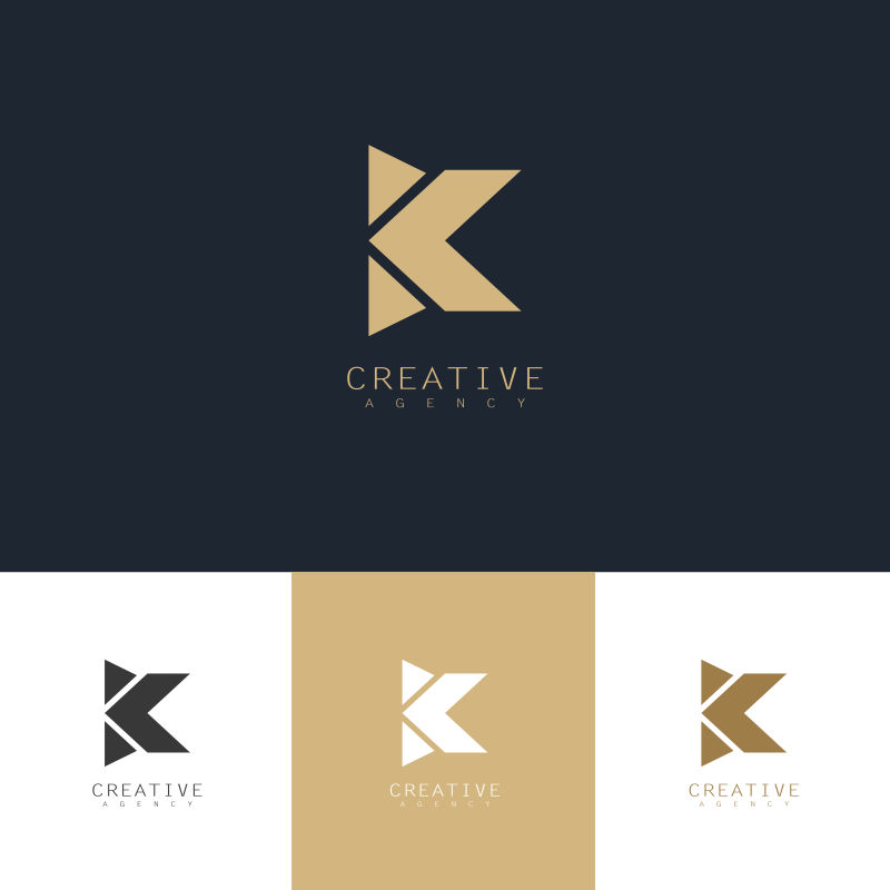 创意矢量现代几何字母k金色标志设计