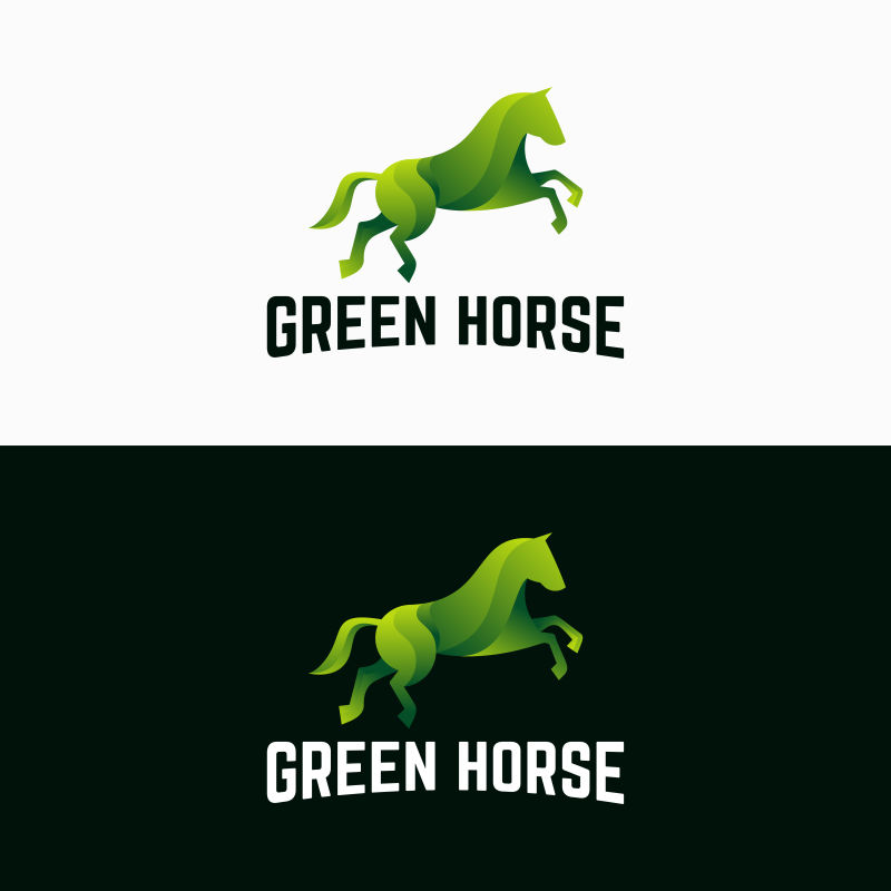 绿色优雅马标识模板设计矢量插图