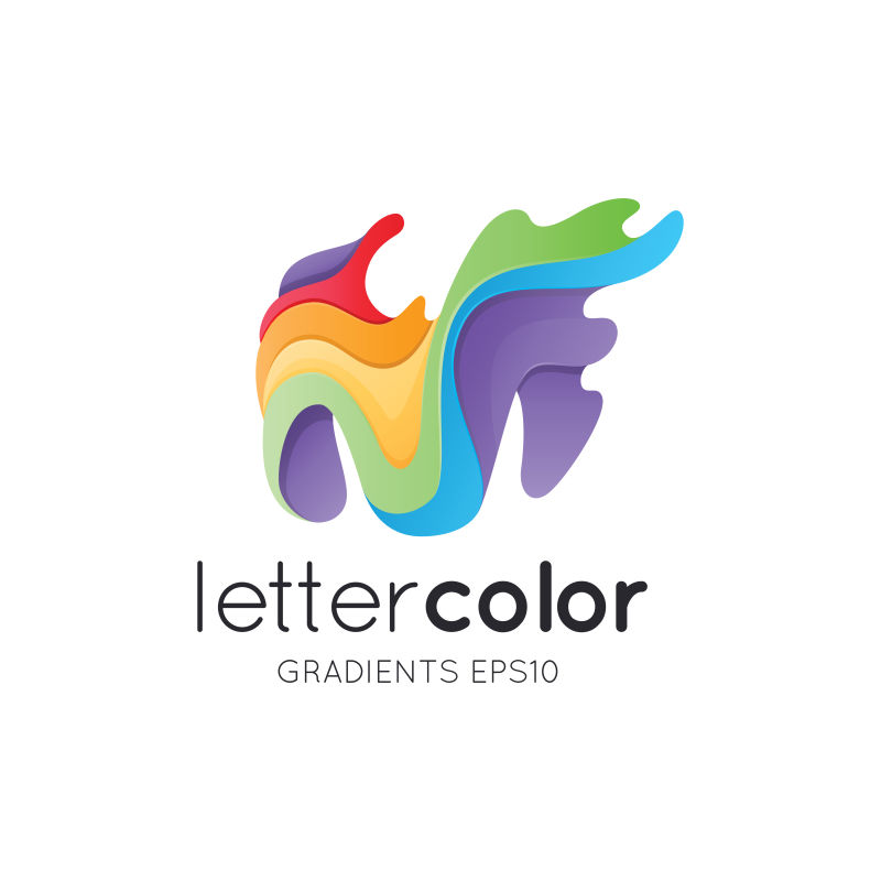 抽象矢量彩色颜料风格的字母m标志设计