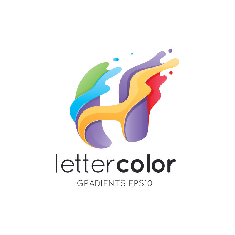 抽象矢量彩色颜料风格的字母h标志设计